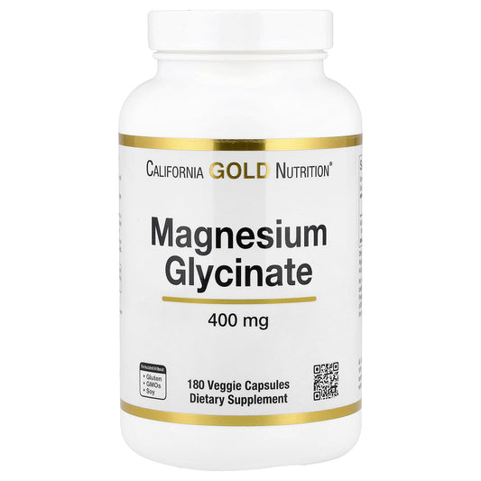 California Gold Nutrition, Magnesium Glycinate, 180 Veggie Capsules (133 mg per Capsule)