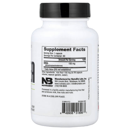 NutraBio, DHEA, 100 mg, 60 Capsules