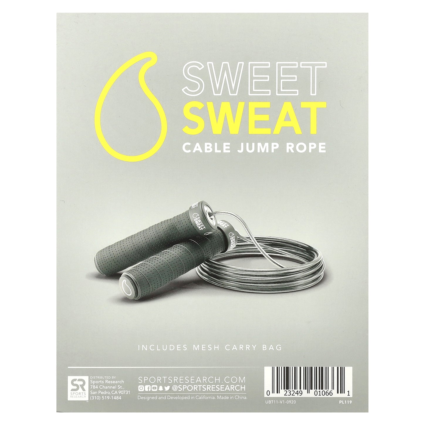 Sports Research, Sweet Sweat, Cable Jump Rope, Black, 1 Jump Rope