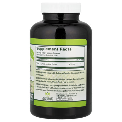 Herbal Secrets, Vitex Fruit, 400 mg, 250 Veggie Capsules