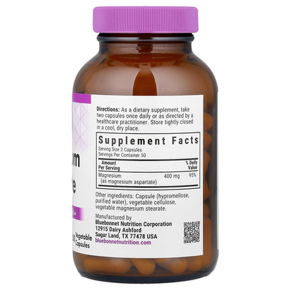 Bluebonnet Nutrition, Magnesium Aspartate, 100 Vegetable Capsules (200 mg per Capsule)