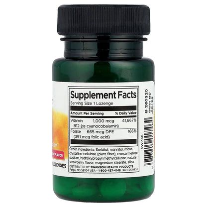 Swanson, Vitamin B12 with Folate, Strawberry, 100 Lozenges