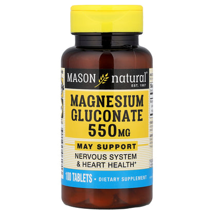 Mason Natural, Magnesium Gluconate, 100 Tablets (30 mg per Tablet)