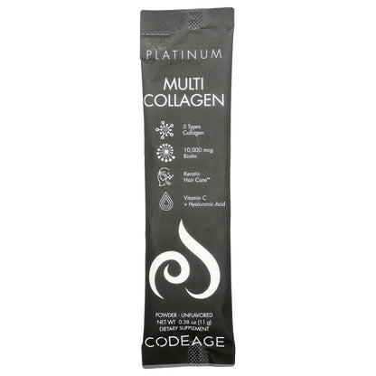 Codeage, Multi Collagen Peptides, Platinum, Unflavored, 30 Packets, 0.38 oz (11 g) Each