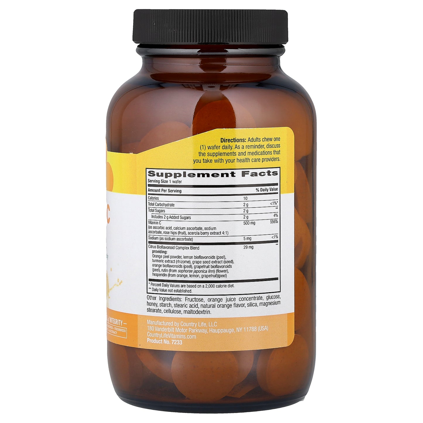 Country Life, Vitamin C Chewable, Juicy Orange, 90 Wafers