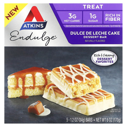 Atkins, Treat, Endulge, Dessert Bar, Dulce De Leche Cake, 5 Bars, 1.2 oz (34 g) Each