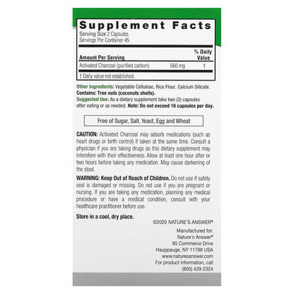 Nature's Answer, Charcoal, 90 Vegetarian Capsules (280 mg per Capsule)