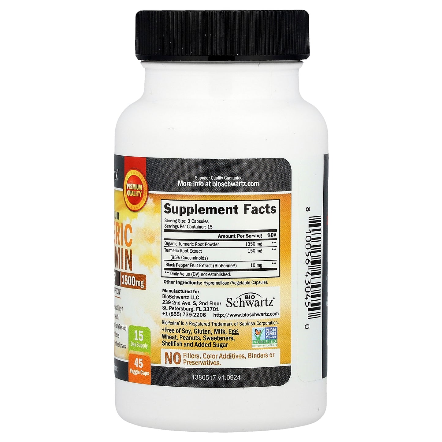 BioSchwartz, Ultra Premium Turmeric Curcumin With BioPerine®, 45 Veggie Caps