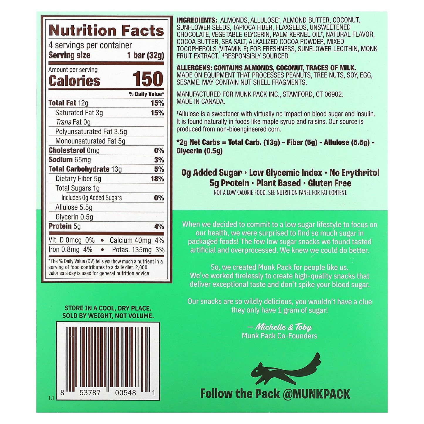 Munk Pack, Chewy Granola Bar, Almond Butter Chocolate Chip, 4 Bars, 1.12 oz (32 g) Each