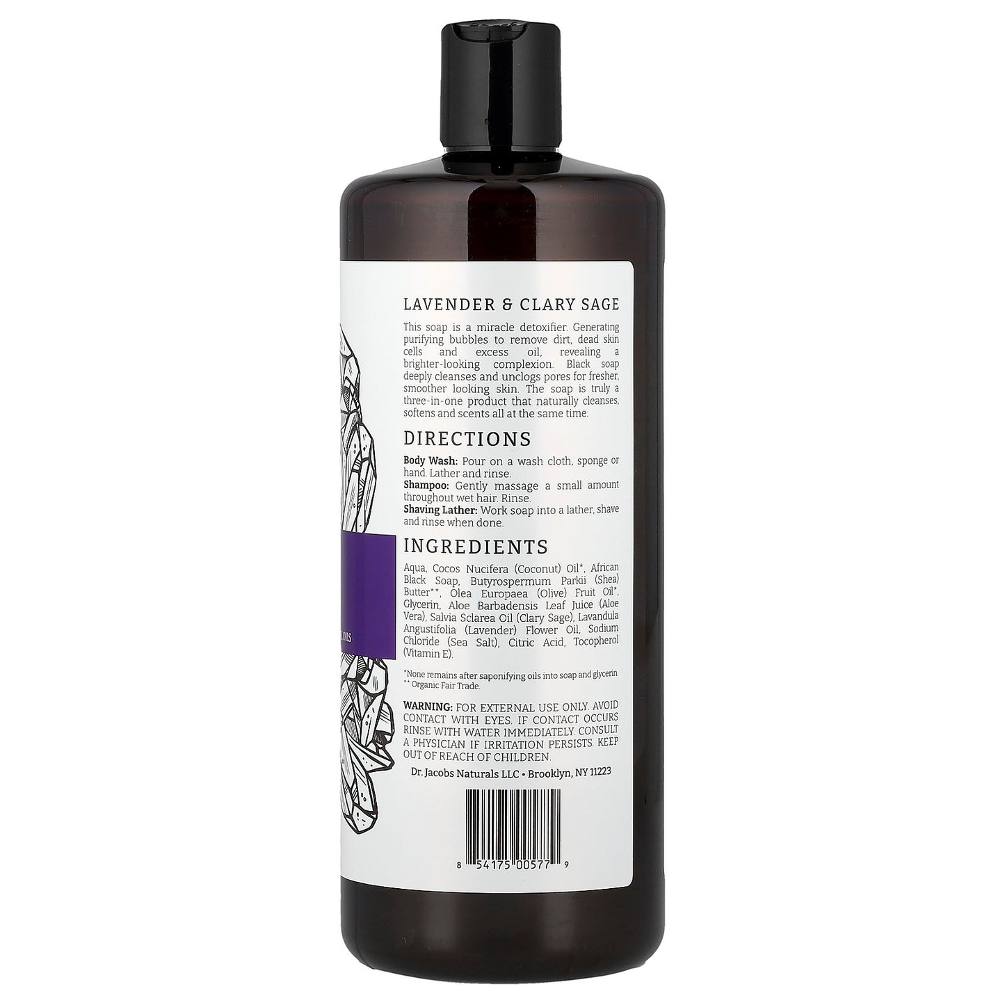 Dr. Jacobs Naturals, Plant-Based African Black Soap Body Wash, Lavender & Clary Sage Essential Oils, 32 oz (946 ml)