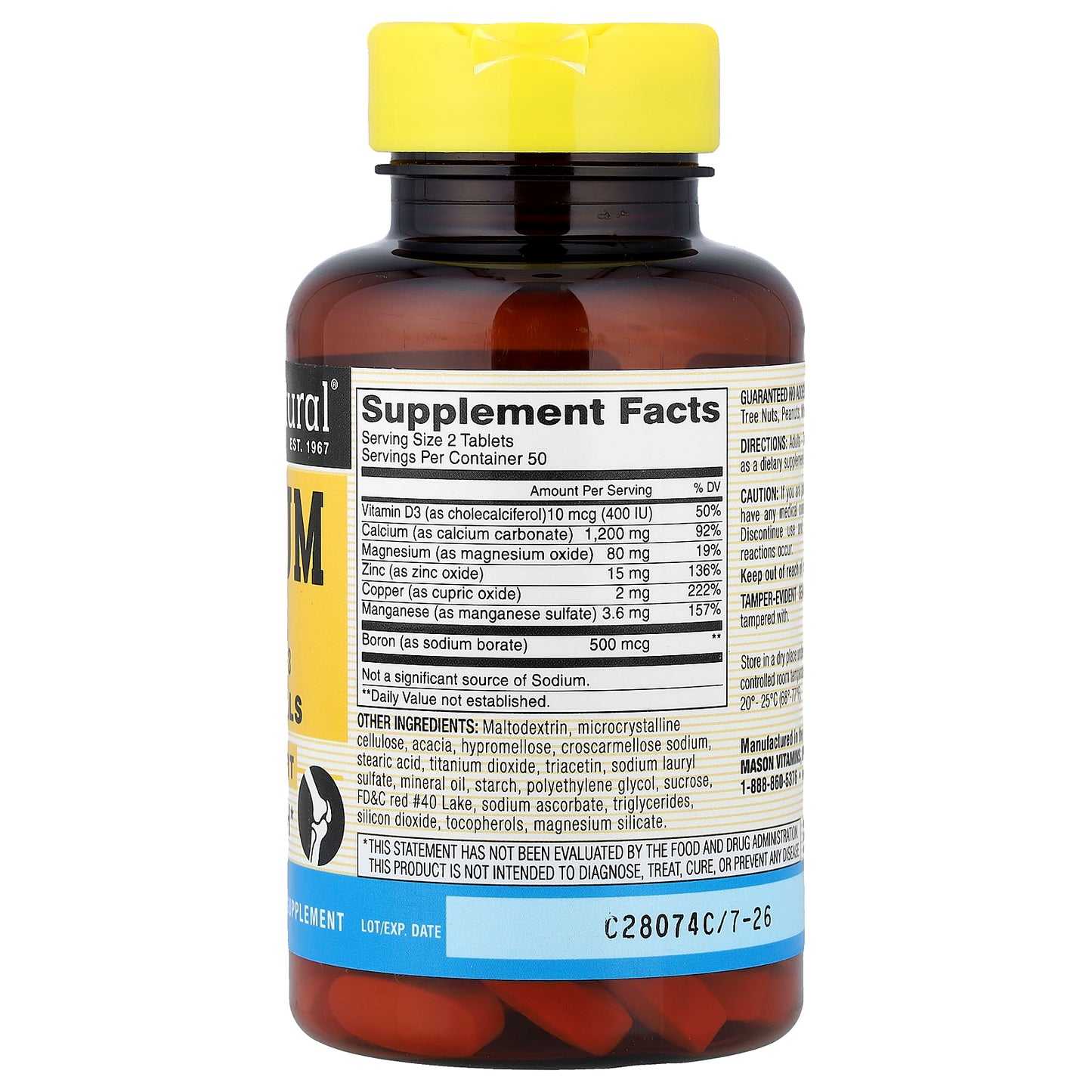 Mason Natural, Calcium 600 + Vitamin D3, 100 Tablets