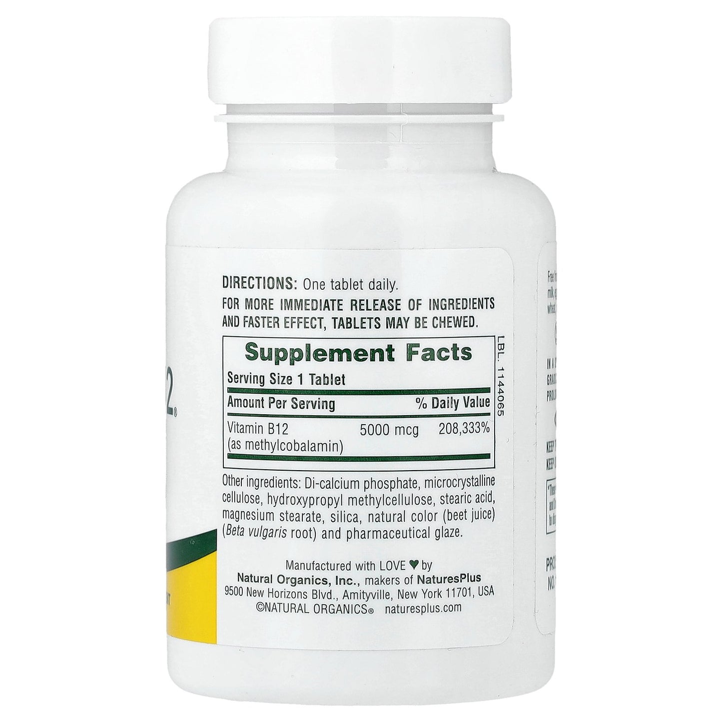 NaturesPlus, Shot-O-B12®, Sustained Release, 5,000 mcg, 60 Tablets