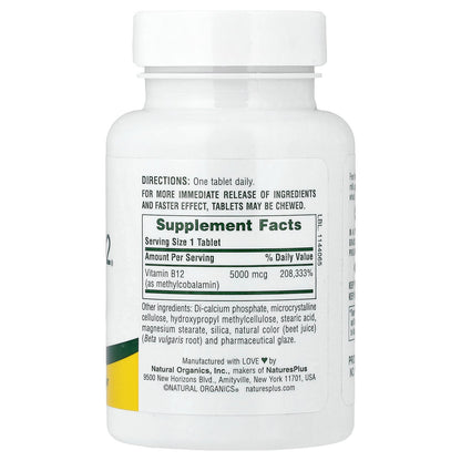 NaturesPlus, Shot-O-B12®, Sustained Release, 5,000 mcg, 60 Tablets