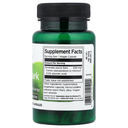 Swanson, Arjuna Bark, Standardized, 500 mg, 60 Veggie Capsules