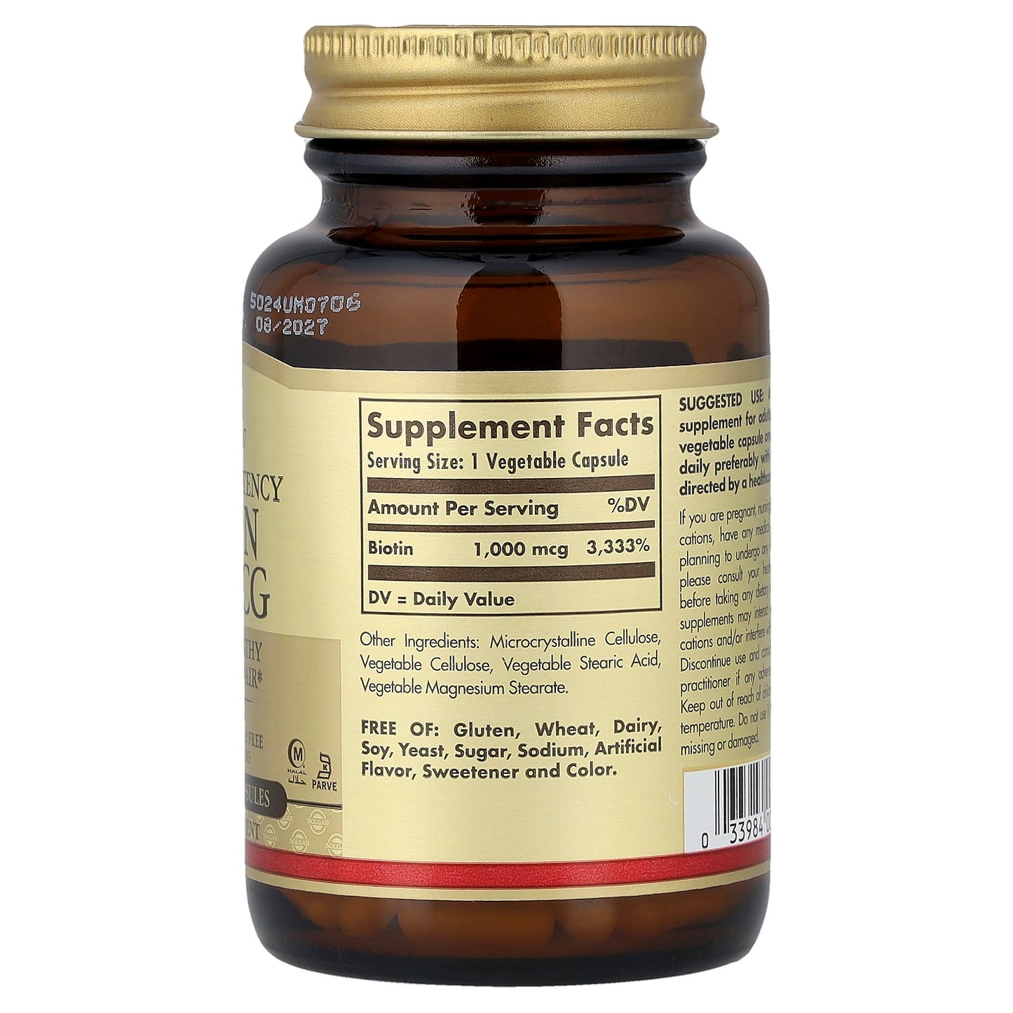 Solgar, Enhanced Potency Biotin, 1,000 mcg, 100 Vegetable Capsules