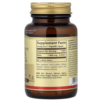 Solgar, Enhanced Potency Biotin, 1,000 mcg, 100 Vegetable Capsules