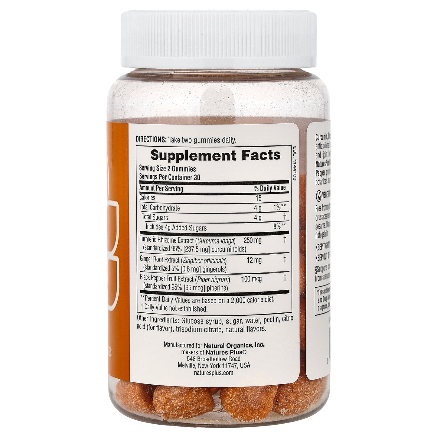 NaturesPlus, Turmeric Curcumin With Ginger & Black Pepper Gummies, Peach, 60 Gummies