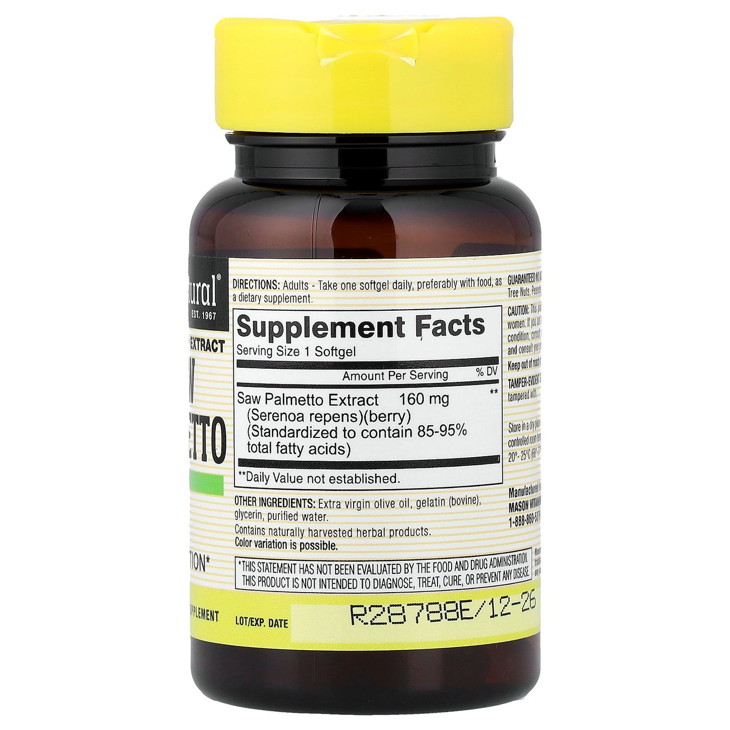 Mason Natural, Saw Palmetto, Standardized Extract, 60 Softgels (160 mg per Softgel)