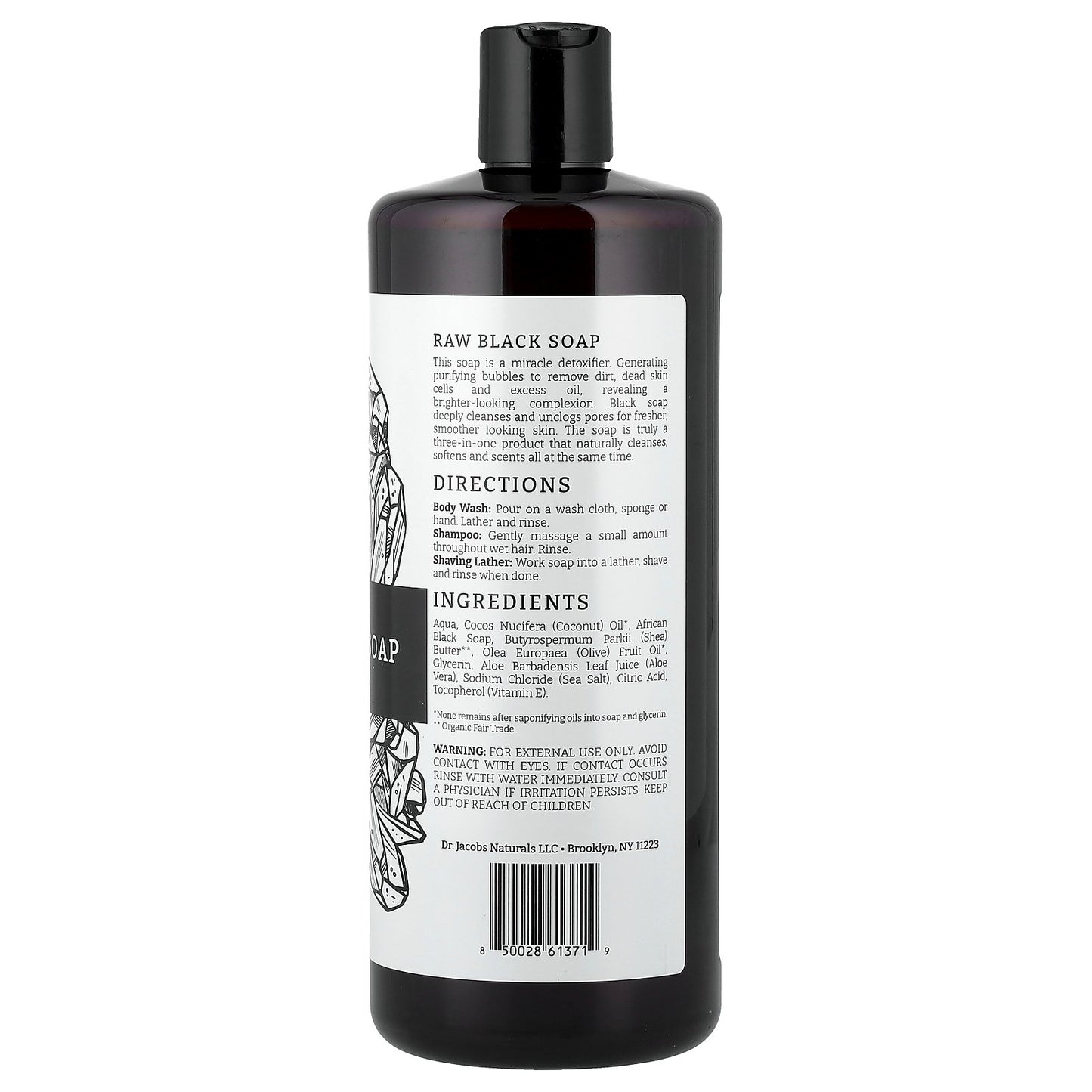 Dr. Jacobs Naturals, Plant-Based African Raw Black Soap Body Wash, 32 oz (946 ml)