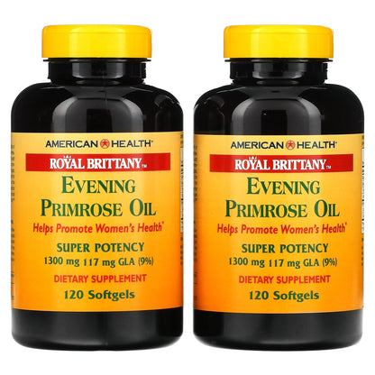 American Health, Royal Brittany, Evening Primrose Oil, 1,300 mg, 2 Bottles, 120 Softgels Each