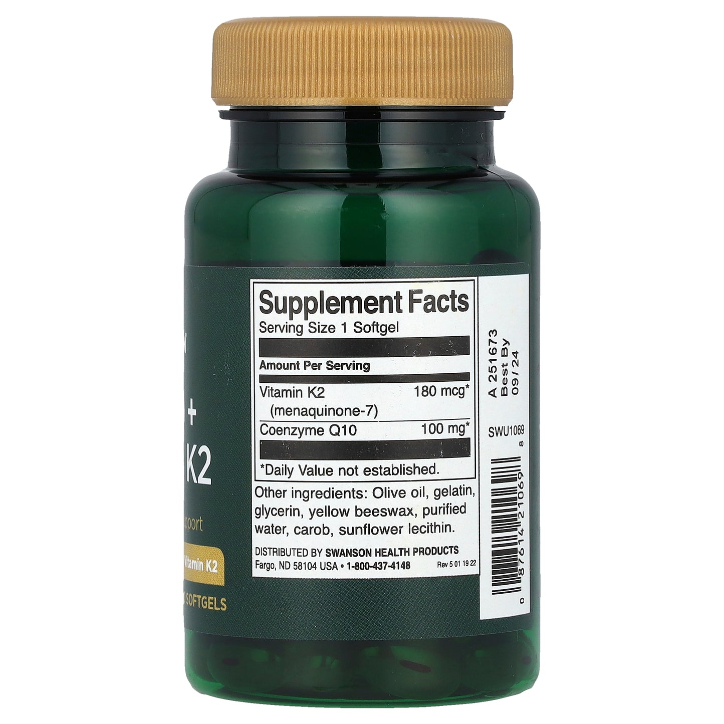 Swanson, CoQ10 + Vitamin K2, 60 Softgels