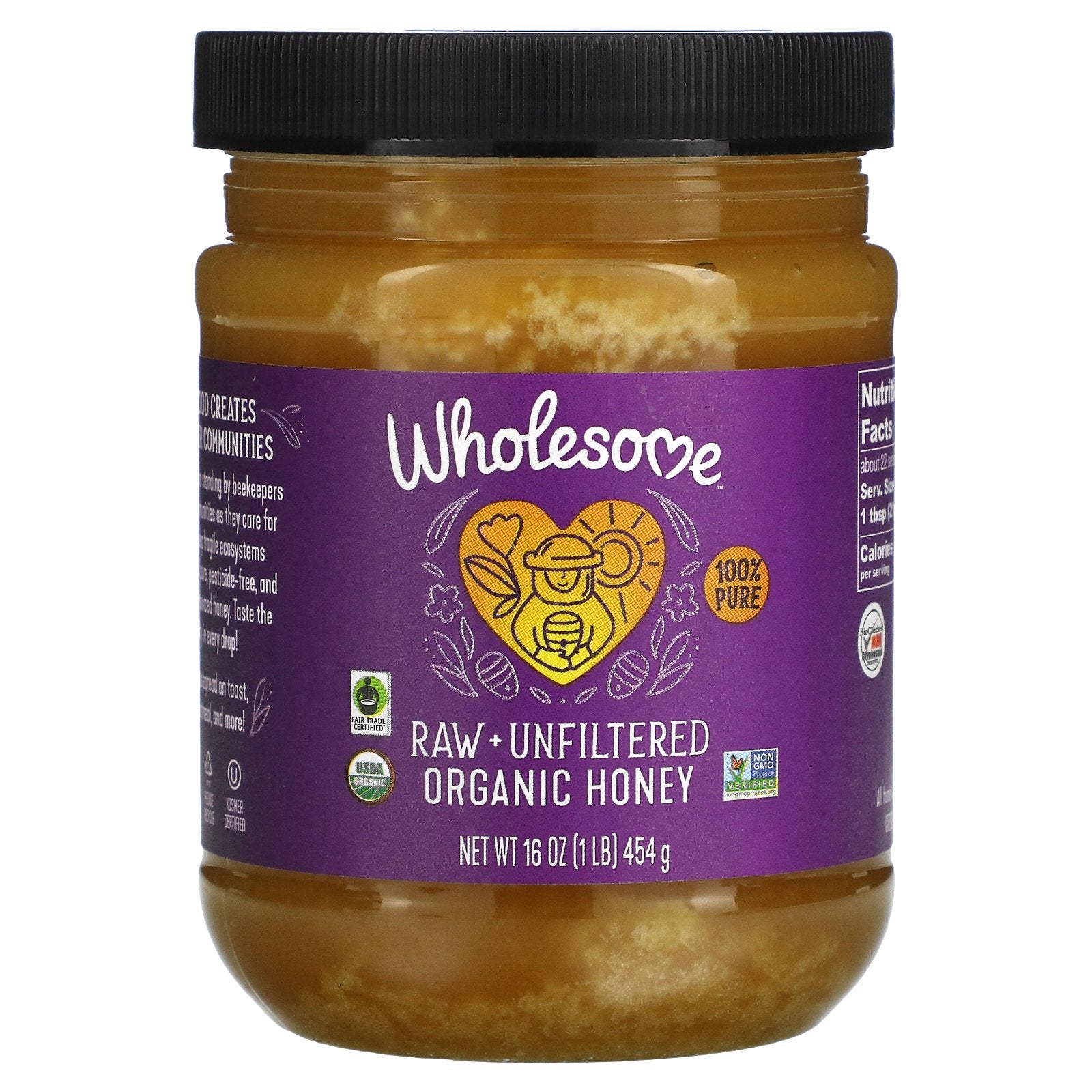 Wholesome Sweeteners, Raw + Unfiltered Organic Honey, 16 oz (454 g)