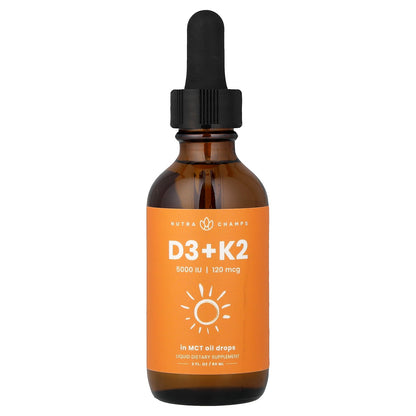 NutraChamps, D3 + K2 Liquid Drops, Unflavored, 2 fl oz (60 ml)