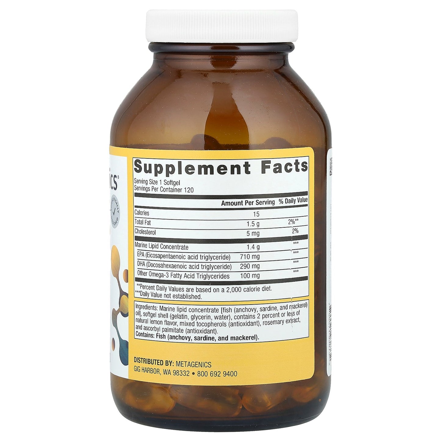 Metagenics, OmegaGenics®, Fish Oil EPA-DHA, Natural Lemon, 1,000 mg, 120 Softgels