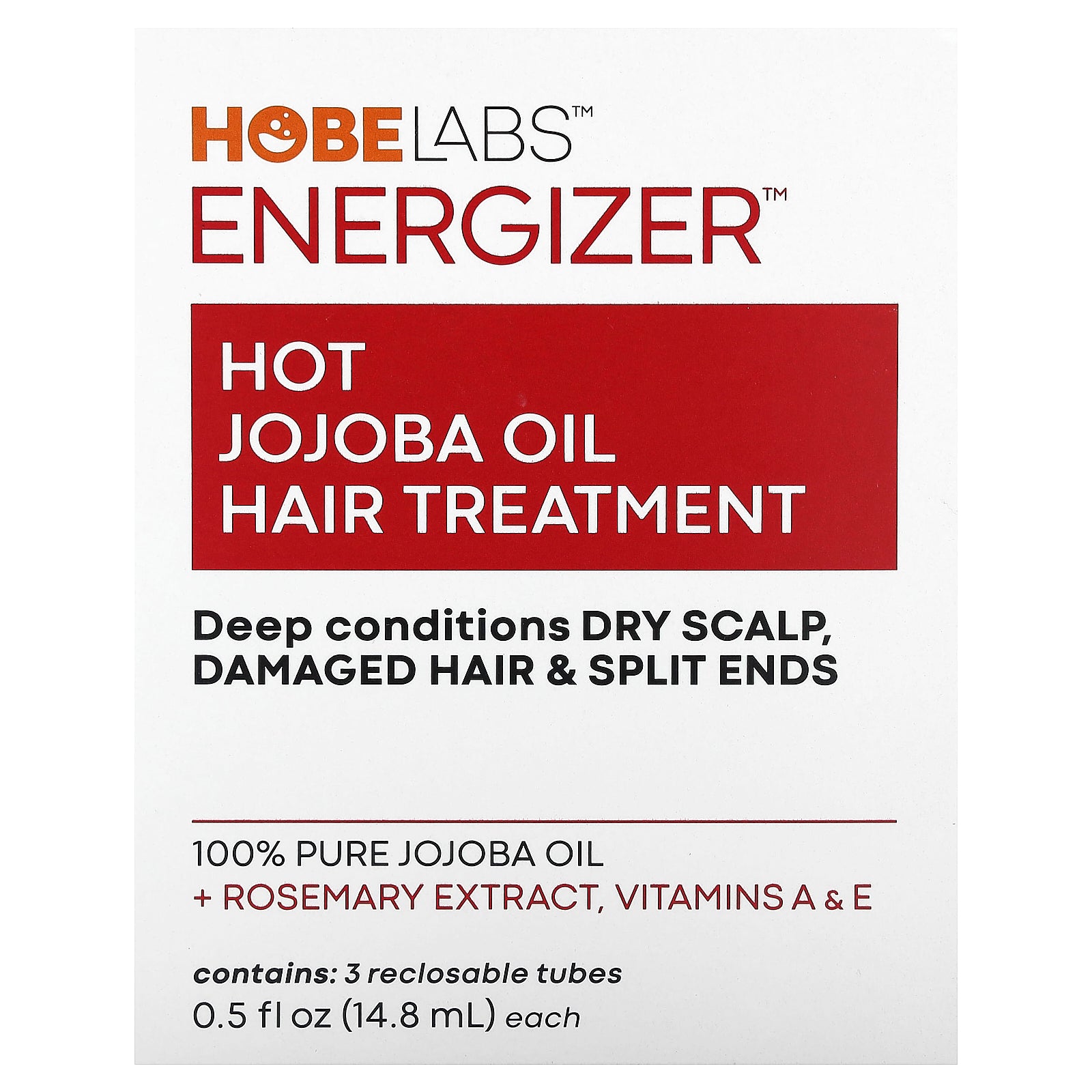 Hobe Labs, Energizer, Hot Jojoba Oil Hair Treatment, 3 Reclosable Tubes, 0.5 fl oz (14.8 ml) Each