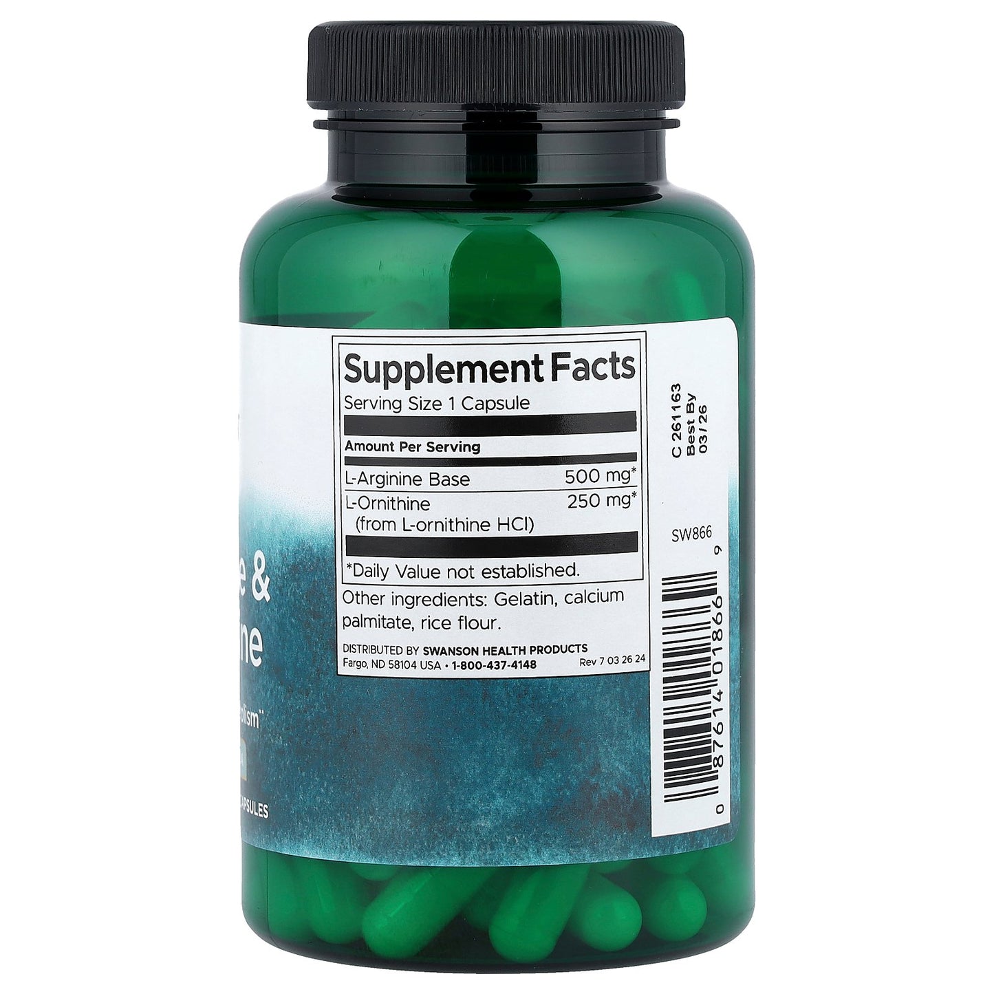 Swanson, L-Arginine & L-Ornithine, 100 Capsules