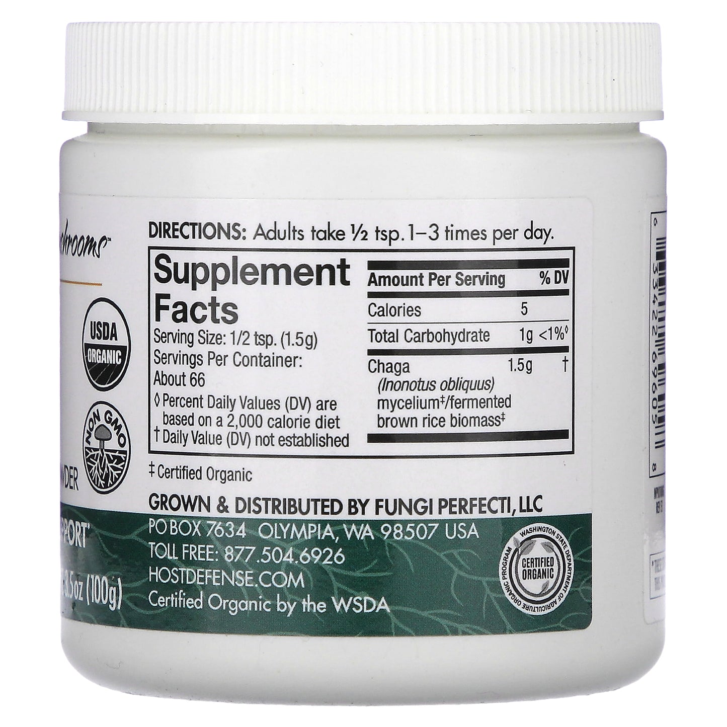 Host Defense, Mushrooms, Chaga, Mushroom Mycelium Powder, 3.5 oz (100 g)