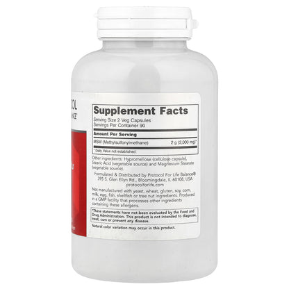 Protocol for Life Balance, MSM, 1,000 mg, 180 Veg Capsules