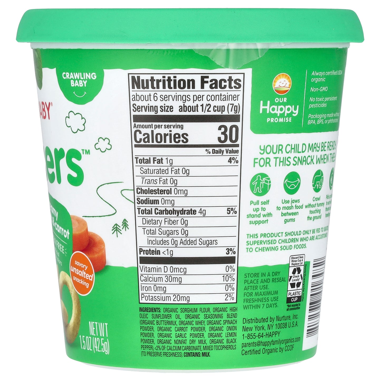 Happy Family Organics, Happy Baby®, Snackers™, Creamy Spinach & Carrot, 1.5 oz (42.5 g)