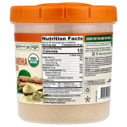 BareOrganics, Organic Ashwagandha Root Powder, 8 oz (227 g)
