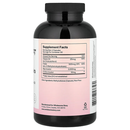 Wholesome Story, Myo & D-Chiro Inositol with MTHF Folate + Vitamin D3, 360 Vegetarian Capsules