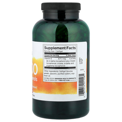 Swanson, Vitamin E-1000, Mixed Tocopherols, 1,000 IU (671.1 mg), 250 Softgels