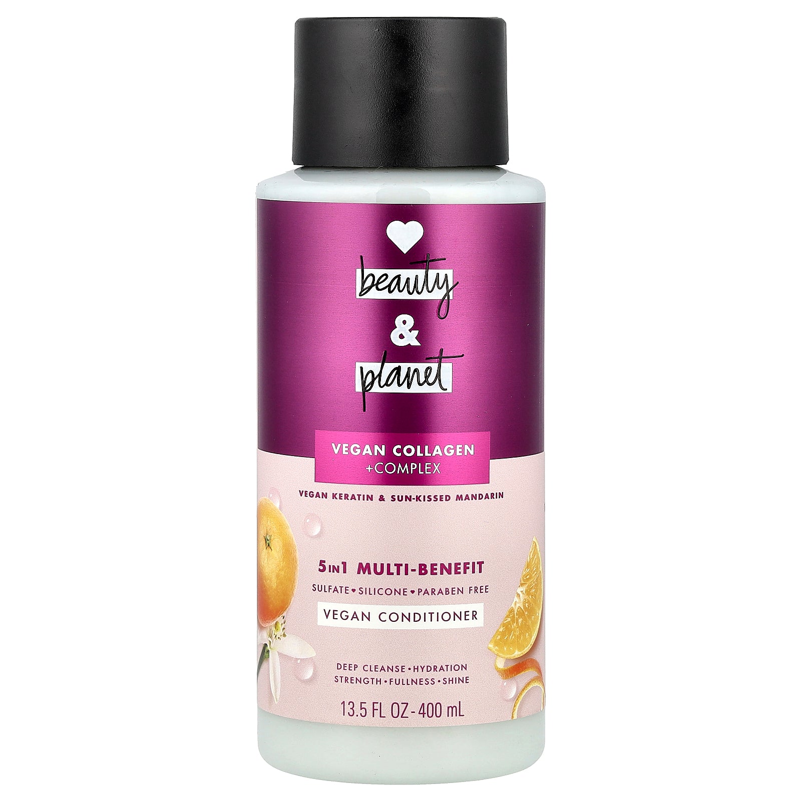 Love Beauty and Planet, 5 in 1 Multi-Benefit Vegan Conditioner, Vegan Keratin & Sun-Kissed Mandarin, 13.5 fl oz (400 ml)