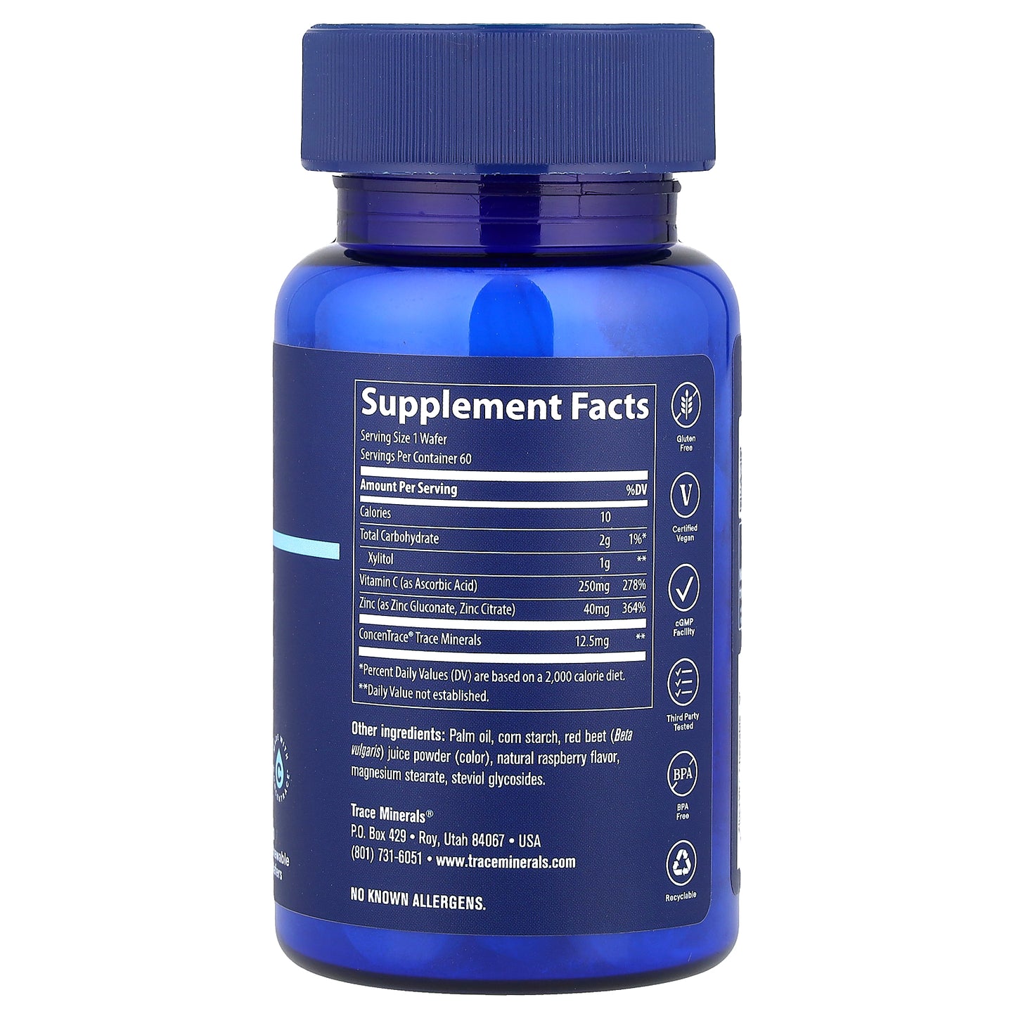 Trace, Zinc + Vitamin C Chewable, Raspberry, 60 Chewable Wafers