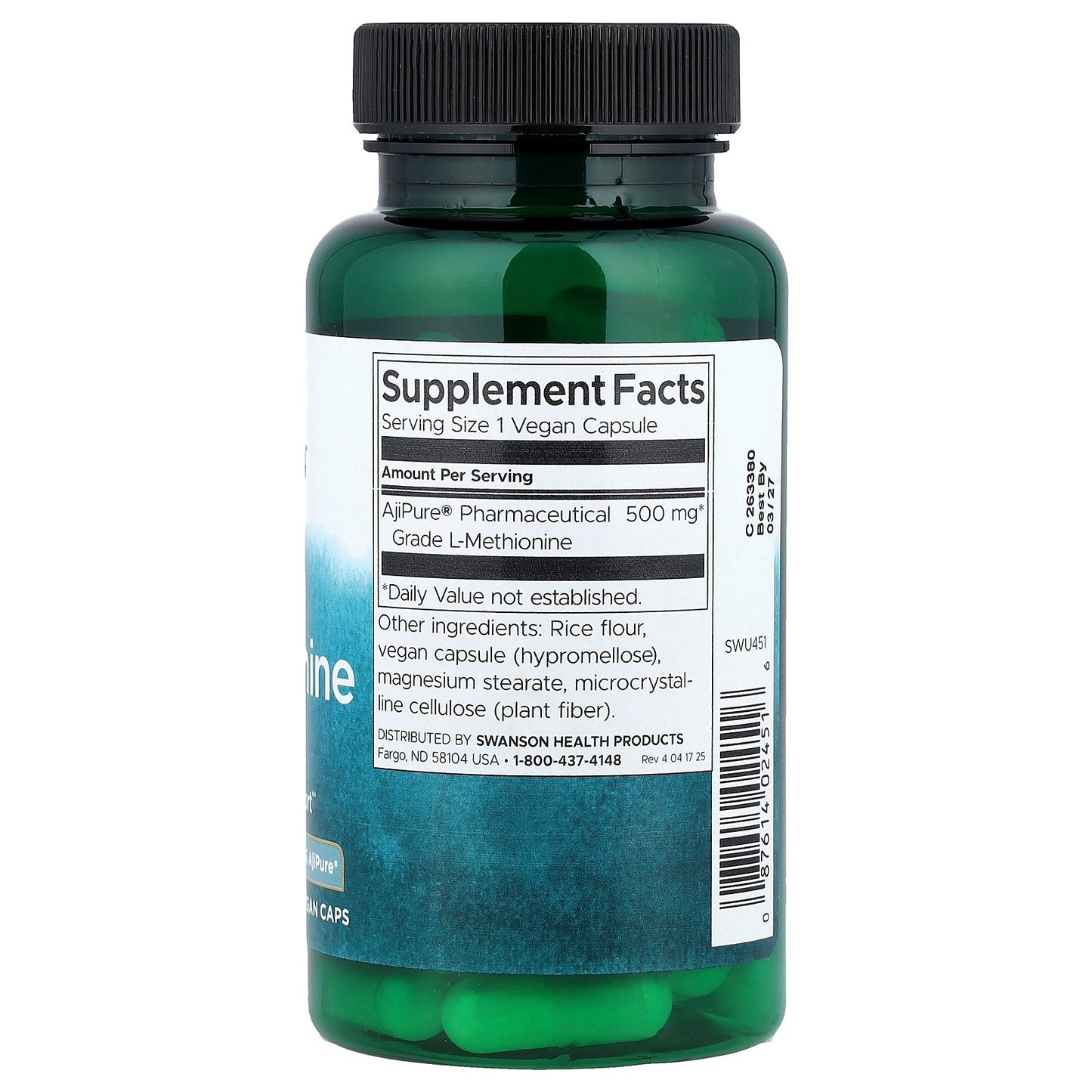 Swanson, L-Methionine, Featuring AjiPure®, 500 mg, 60 Vegan Caps