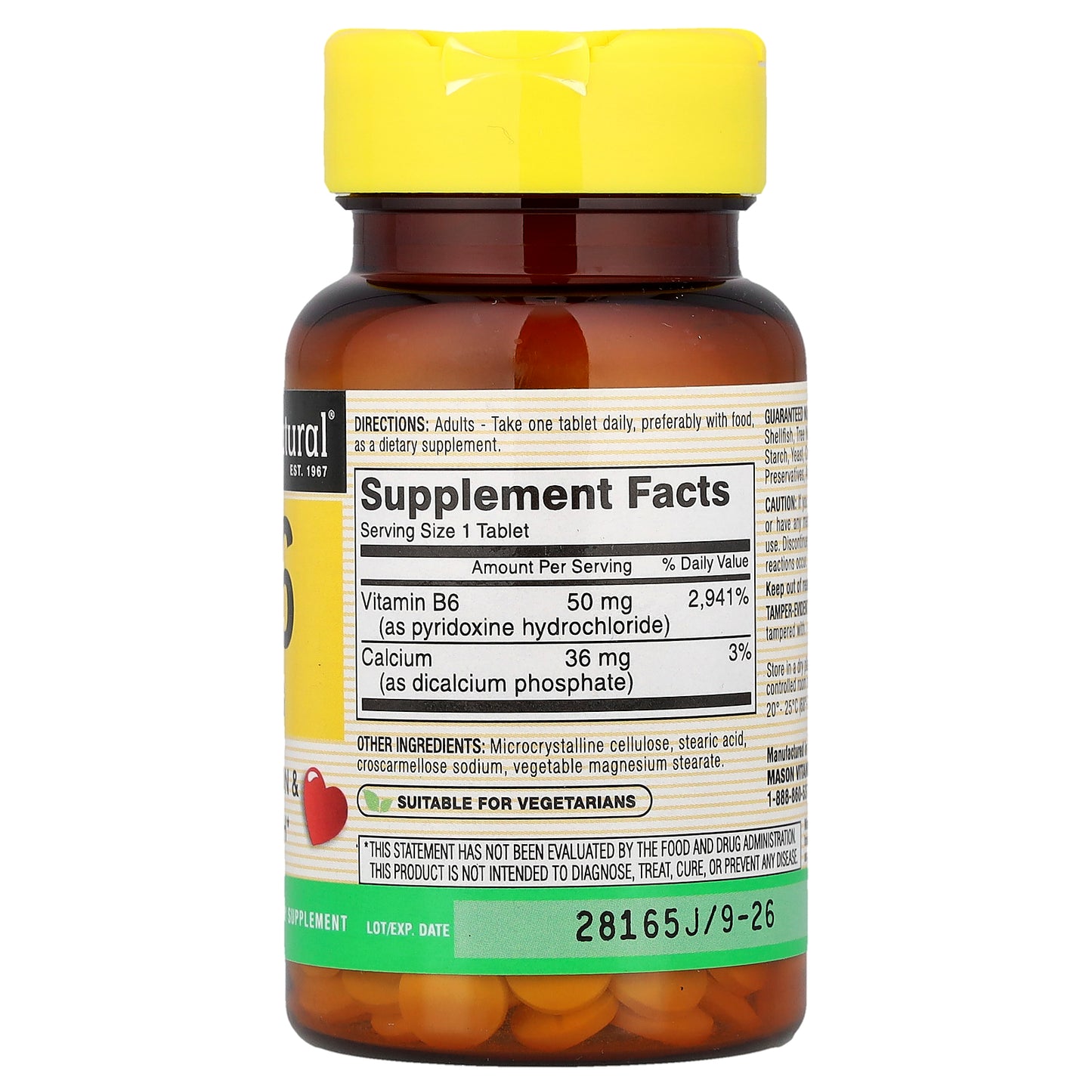 Mason Natural, Vitamin B-6, 50 mg, 100 Tablets