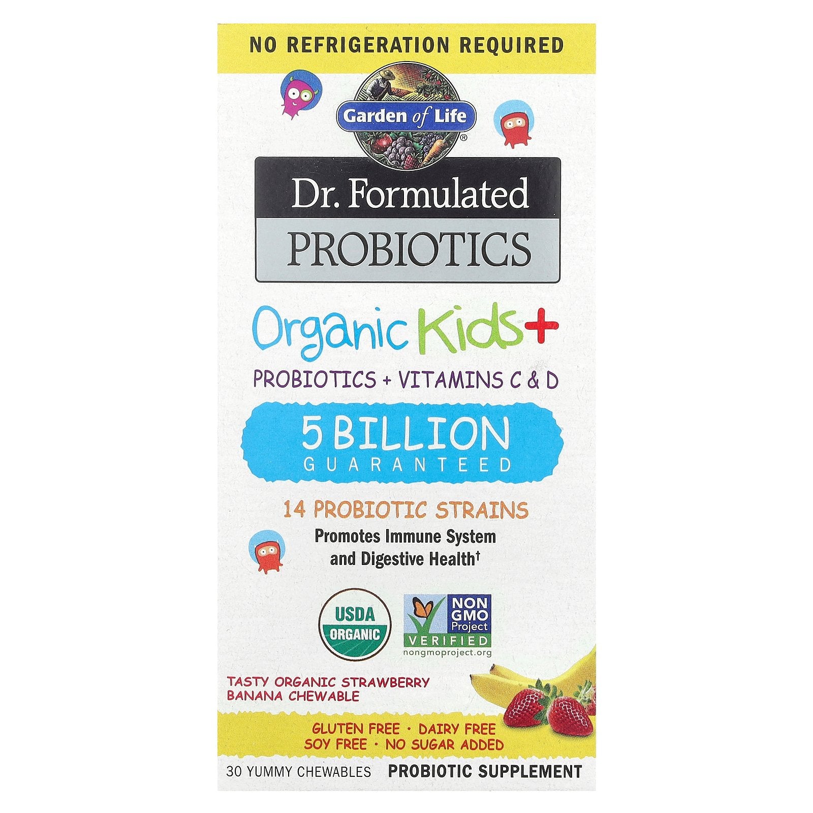 Garden of Life, Dr. Formulated Probiotics, Organic Kids + Chewables, Tasty Organic Strawberry Banana, 30 Yummy Chewables
