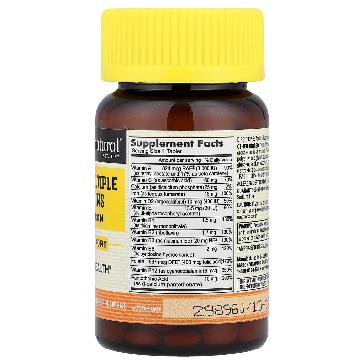 Mason Natural, Daily Multiple Vitamins with Iron, 100 Tablets