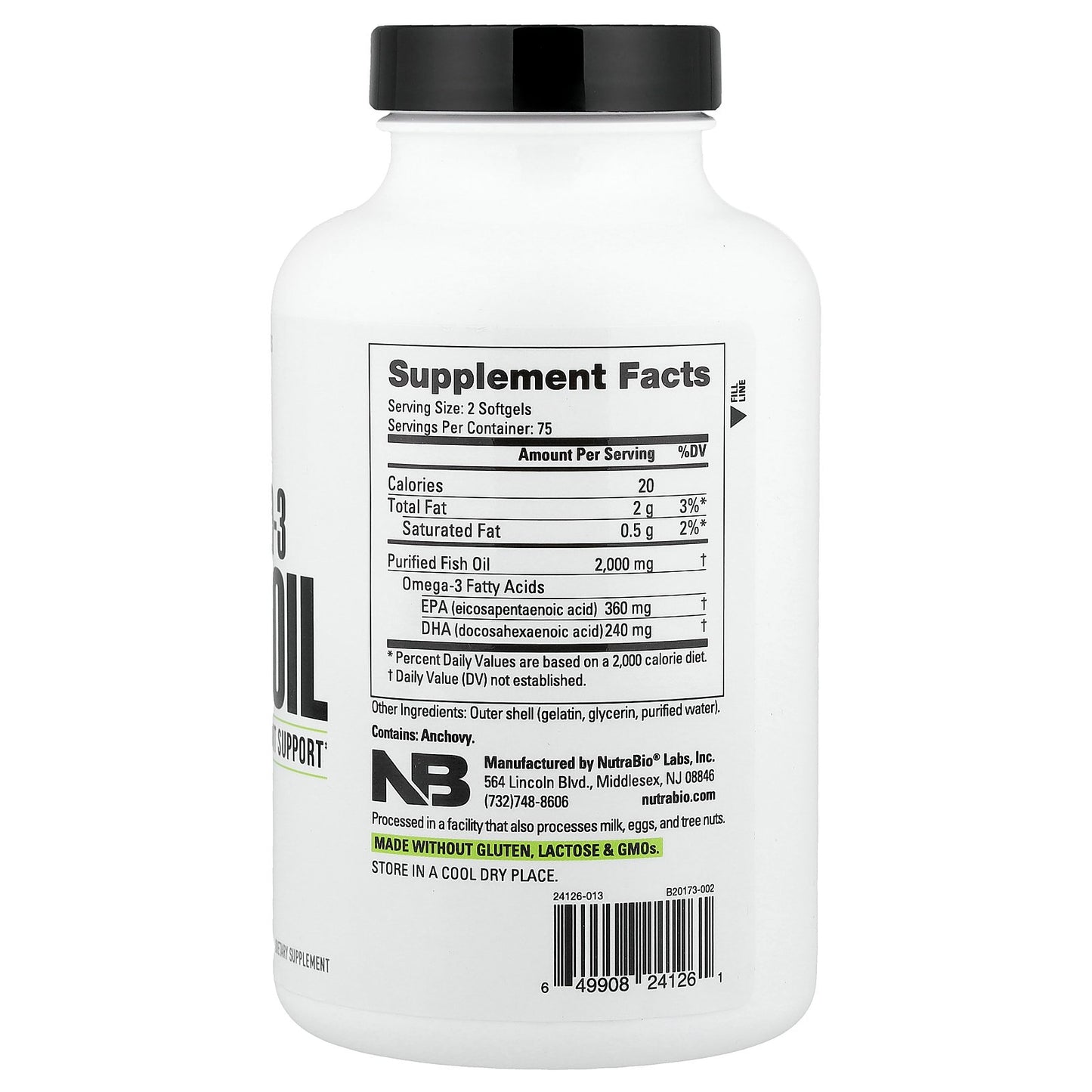 NutraBio, Omega-3 Fish Oil, 150 Softgels (1,000 mg per Softgel)