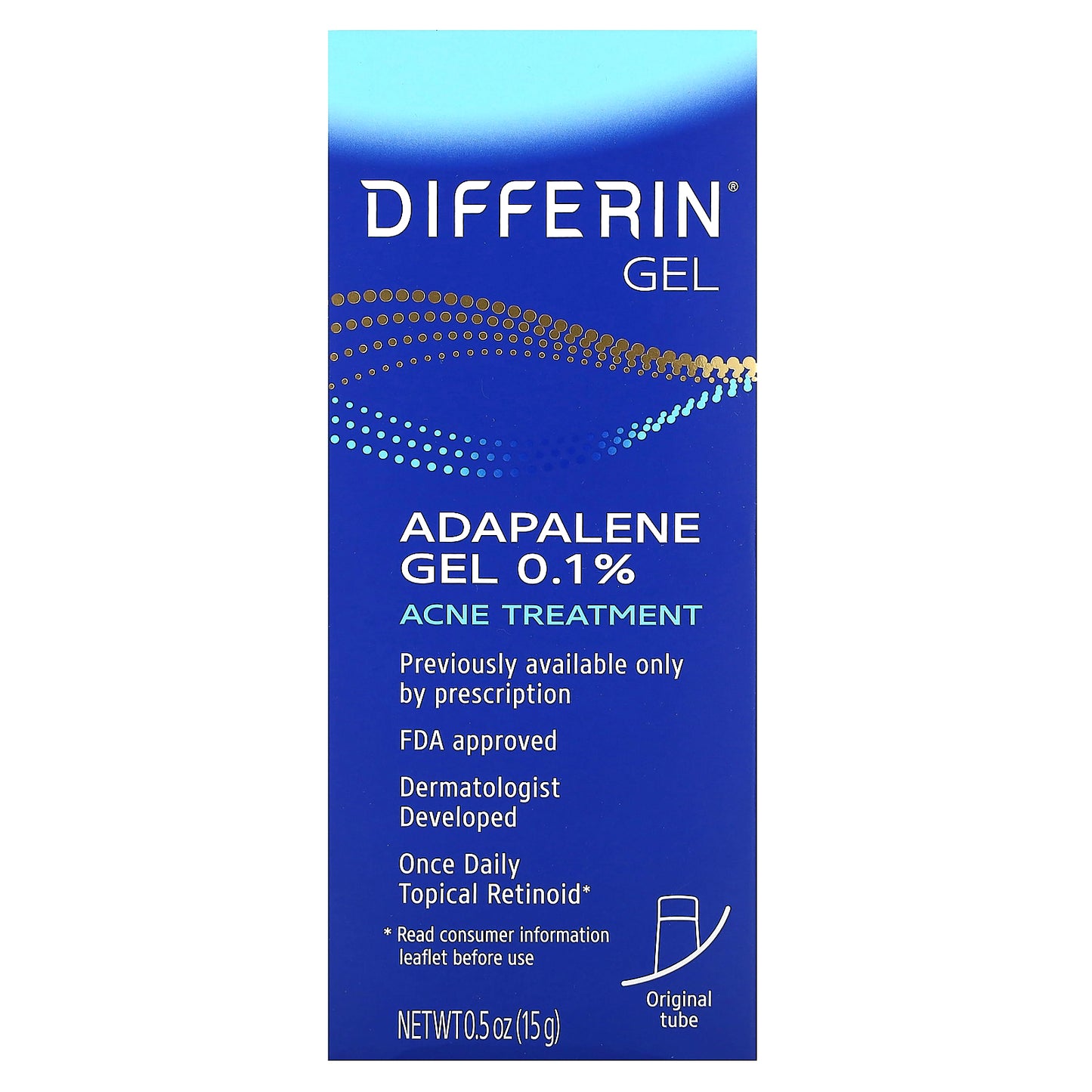 Differin, Adapalene Gel 0.1 % Acne Treatment, Fragrance Free, 0.5 oz (15 g)