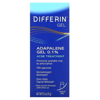 Differin, Adapalene Gel 0.1 % Acne Treatment, Fragrance Free, 0.5 oz (15 g)