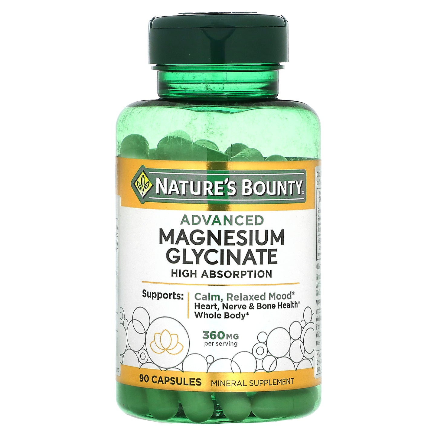 Nature's Bounty, Advanced Magnesium Glycinate, High Absorption, 360 mg, 90 Capsules (120 mg per Capsule)