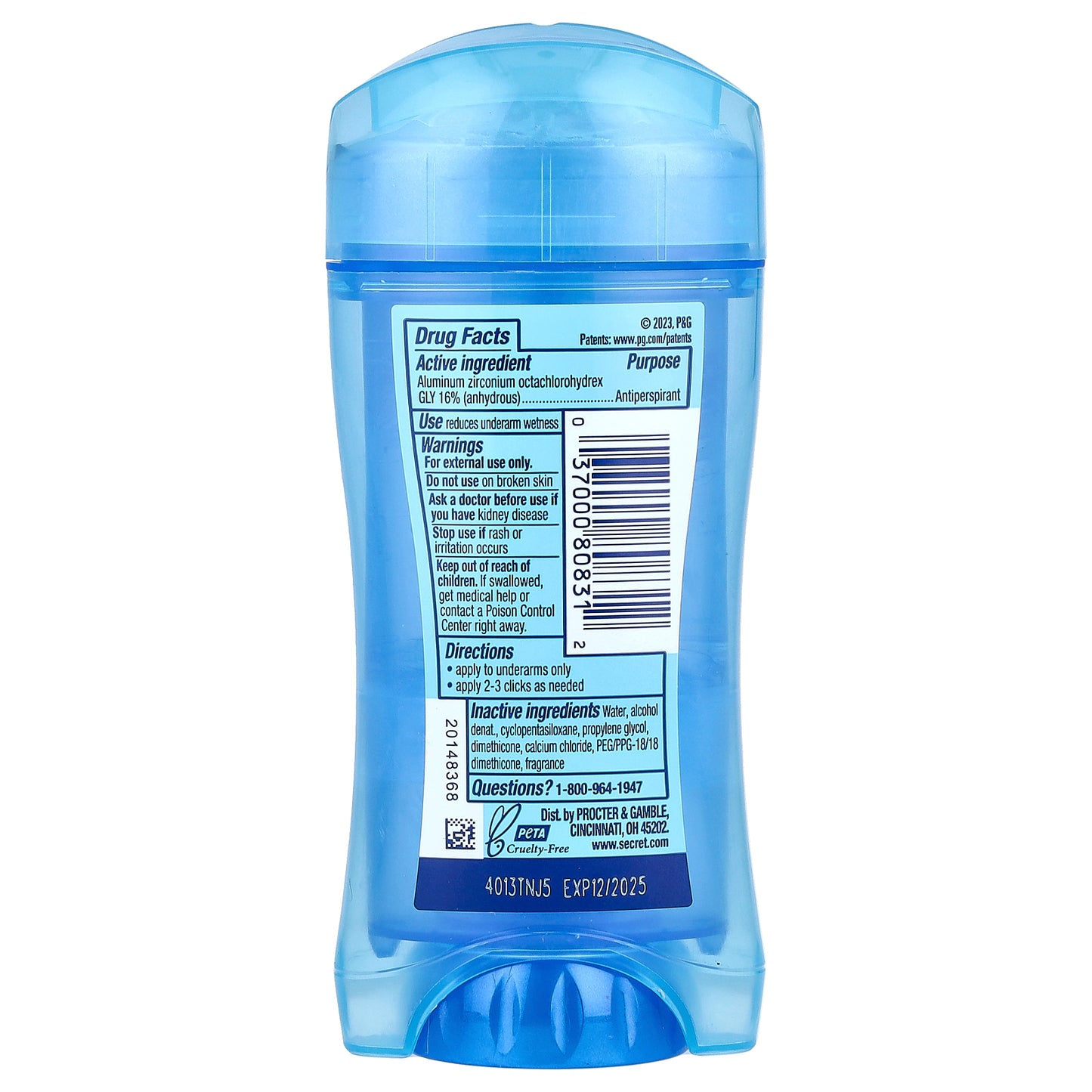 Secret, Outlast®, Sweat & Odor, Antiperspirant Deodorant, Clear Gel, Unscented, 2.6 oz (73 g)