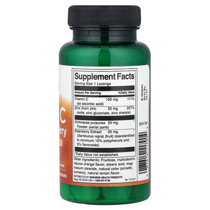 Swanson, Zinc & C with Elderberry & Echinacea, Orange & Lemon, 60 Lozenges
