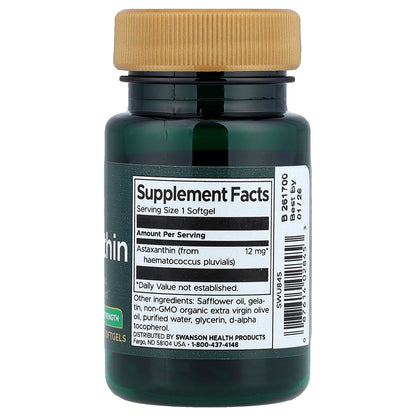 Swanson, Astaxanthin, Maximum Strength, 12 mg, 30 Softgels