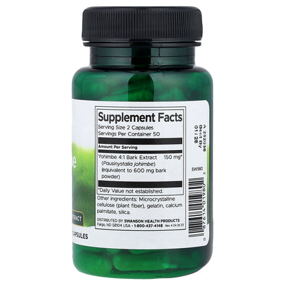 Swanson, Yohimbe Bark, 75 mg, 100 Capsules